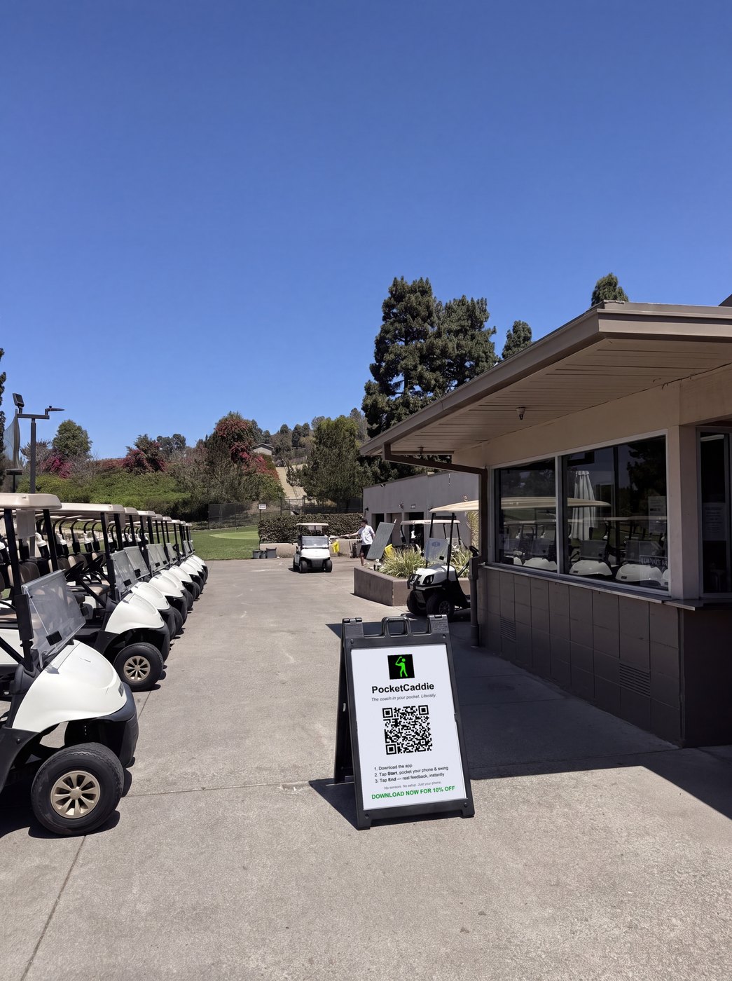 PocketCaddie QR signage: by the carts