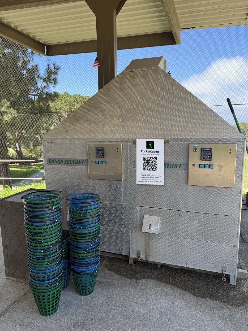 PocketCaddie QR signage: on the ball machine