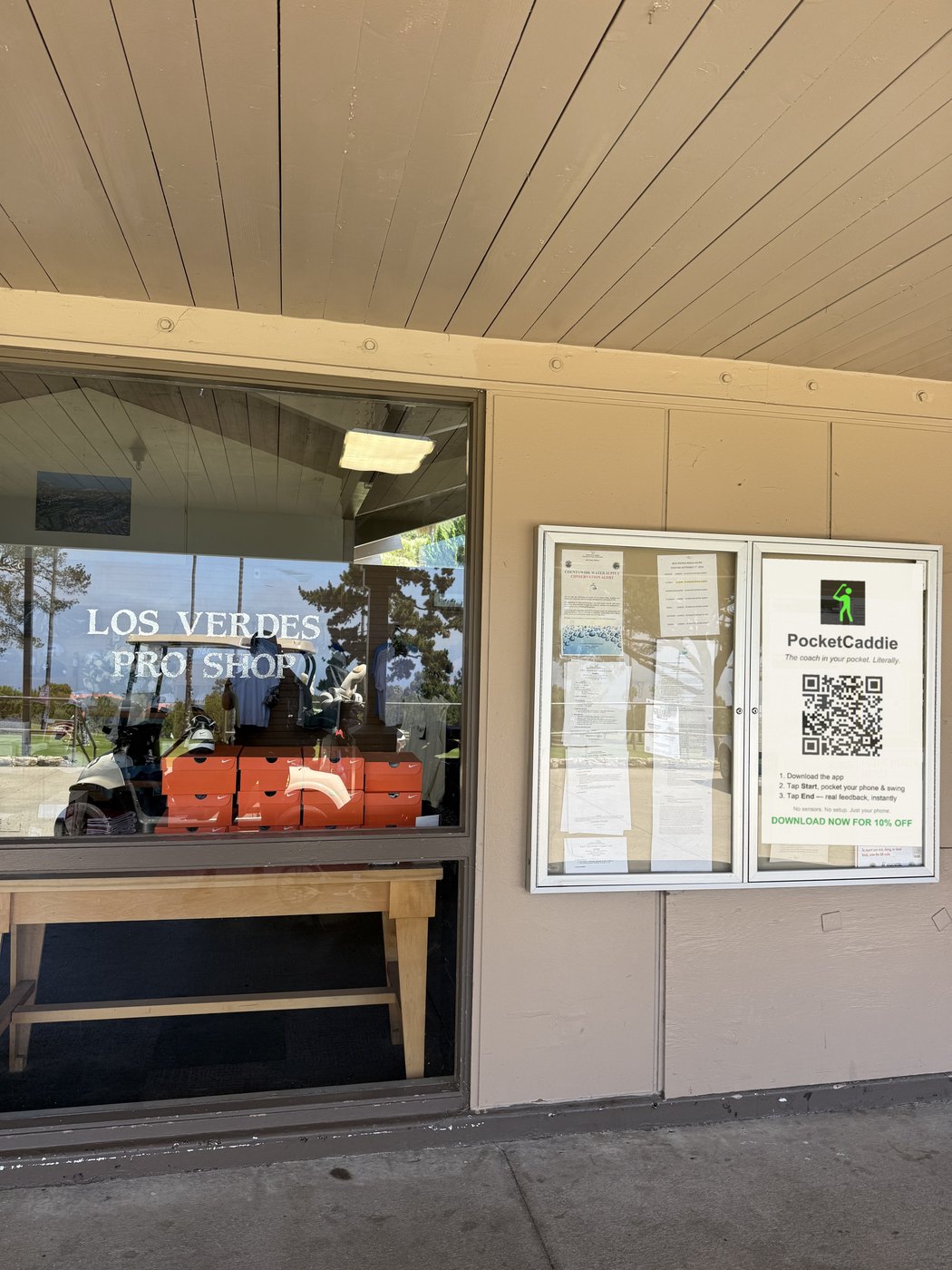 PocketCaddie QR signage: pro-shop board
