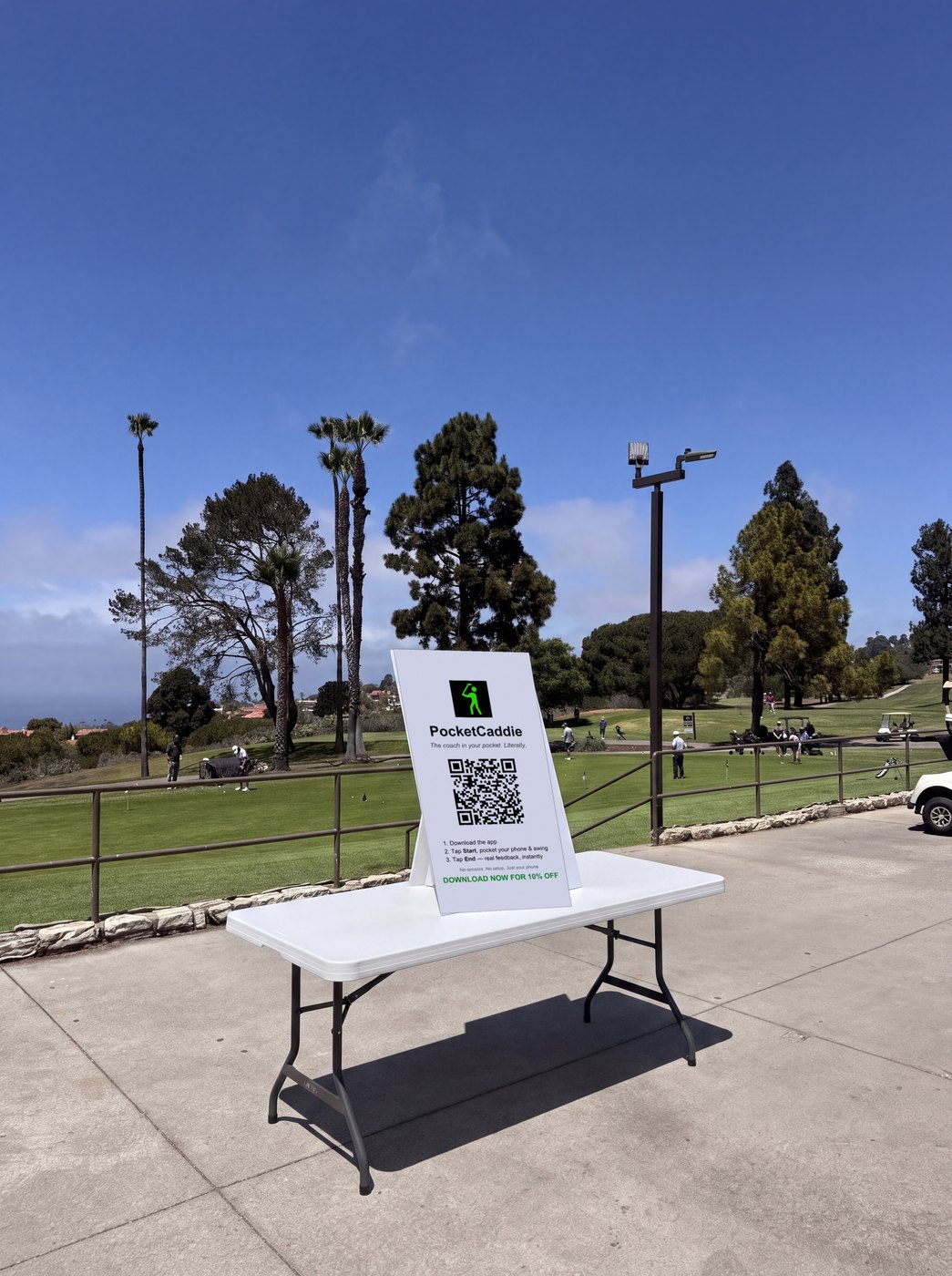 PocketCaddie QR signage: on the tee line