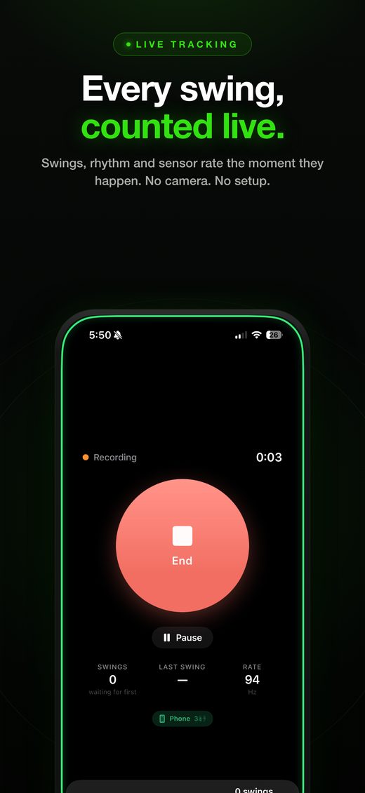 Live session — every swing counted in real time